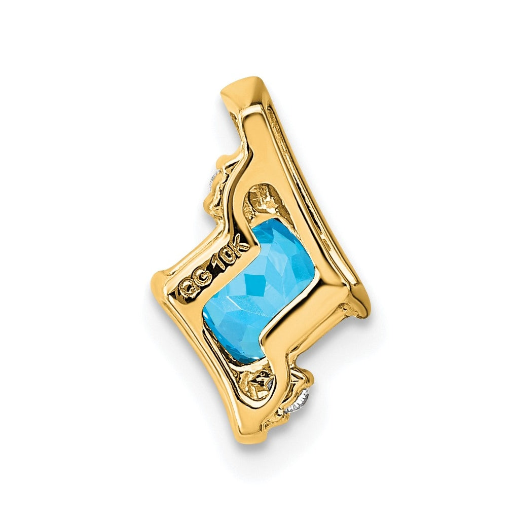 10k Yellow Gold Cushion Blue Topaz and Diamond Chain Slide