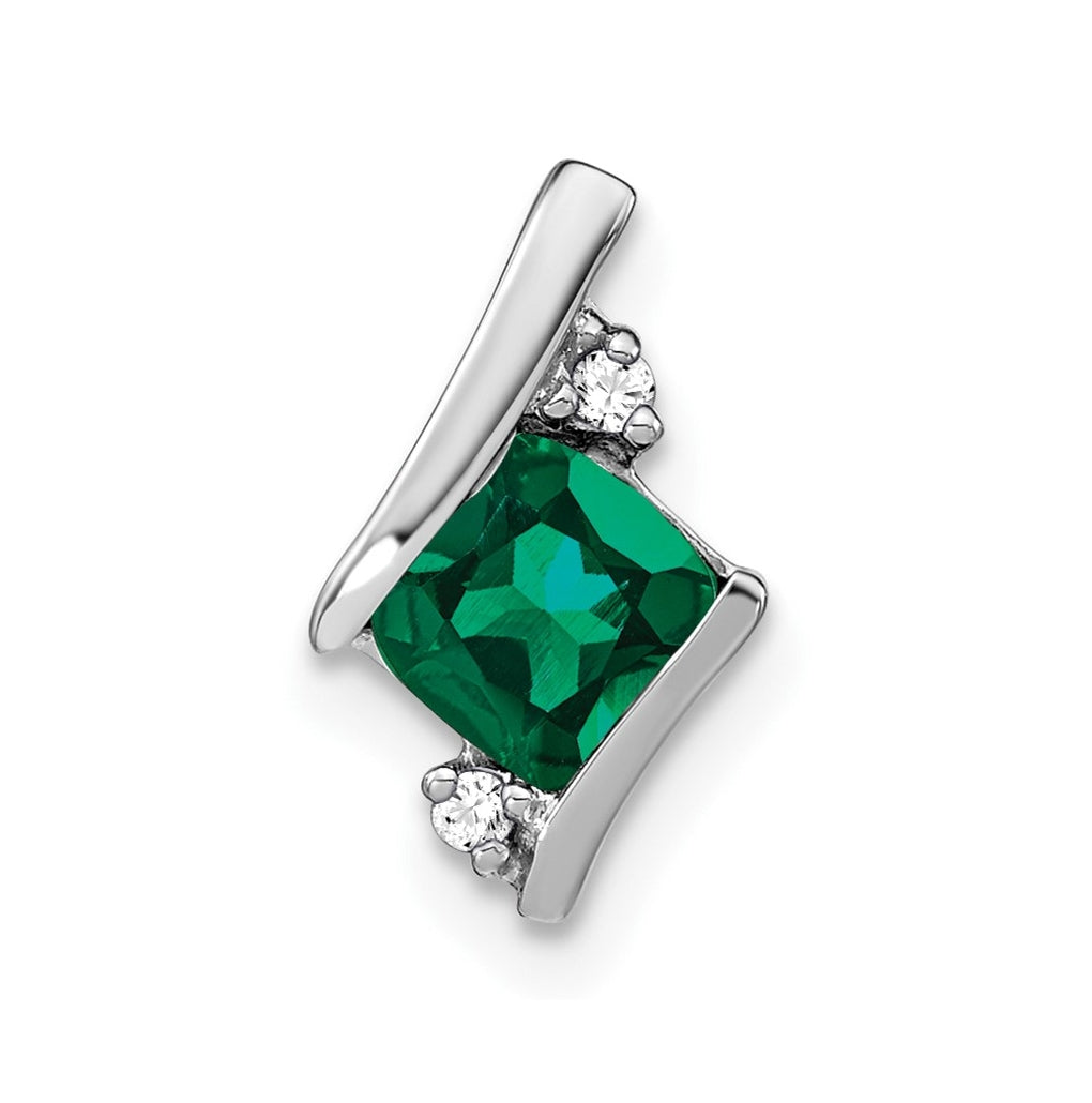 10k White Gold Cushion Cr. Emerald and Diamond Chain Slide