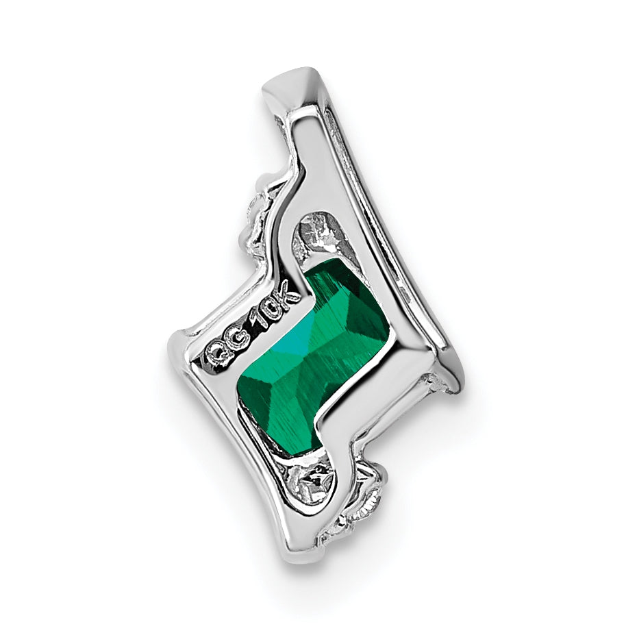 Sterling Silver Antique Cushion Created Emerald and Diamond Pendant