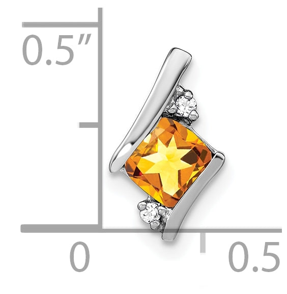 10k White Gold Cushion Citrine and Diamond Chain Slide