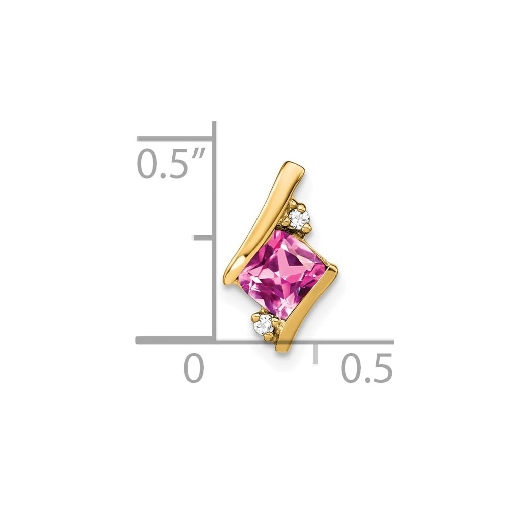 10k Yellow Gold Cushion Cr. Pink Sapphire and Diamond Chain Slide