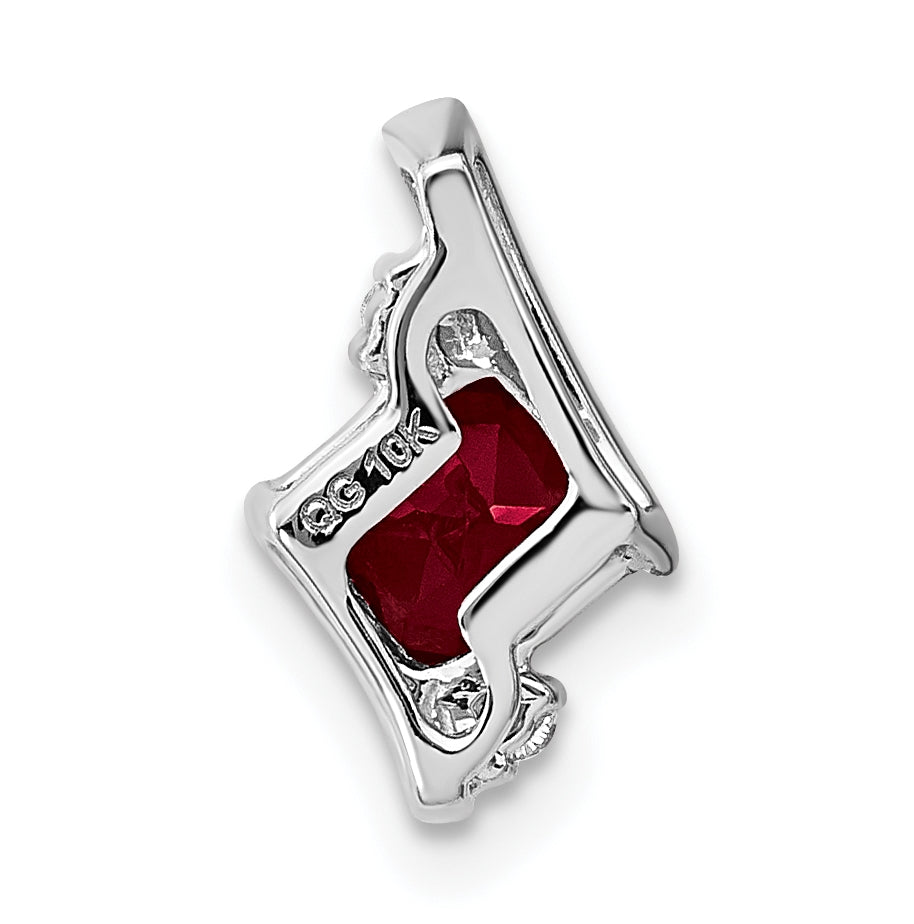 Sterling Silver Antique Cushion Created Ruby and Diamond Pendant