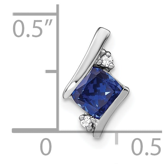 Sterling Silver Antique Cushion Created Sapphire and Diamond Pendant