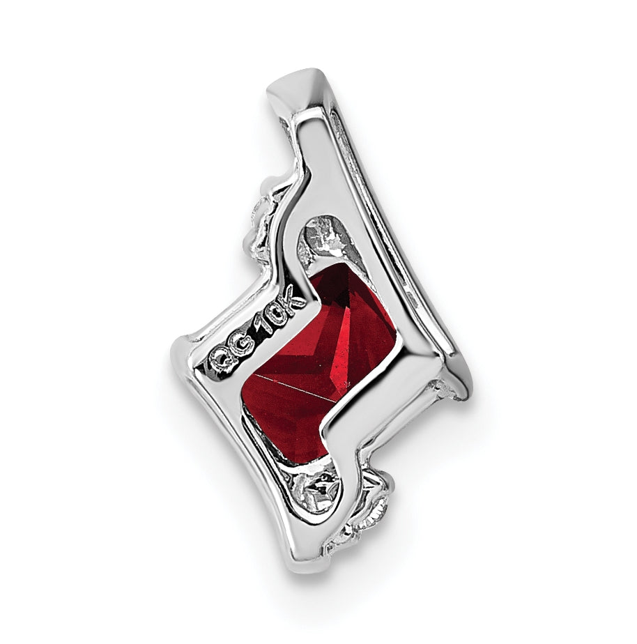 10k White Gold Cushion Garnet and Diamond Chain Slide