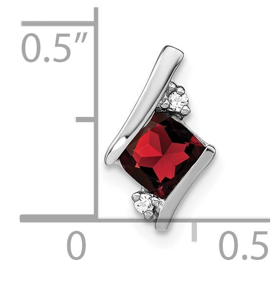 14K White Gold Cushion Garnet and Diamond Chain Slide