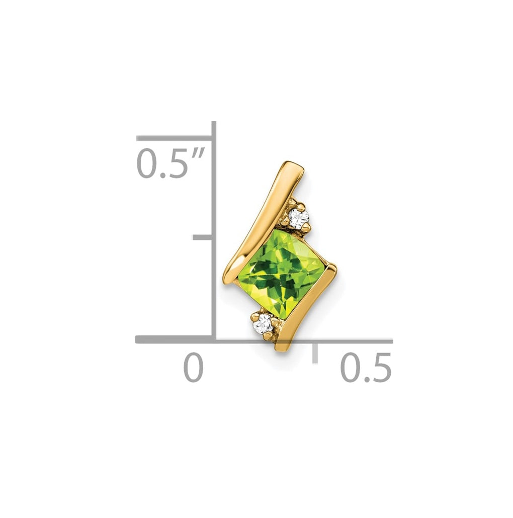 10k Yellow Gold Cushion Peridot and Diamond Chain Slide