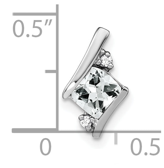 10k White Gold Cushion White Topaz and Diamond Chain Slide