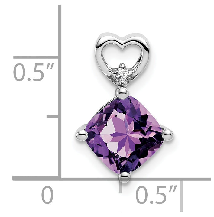 14k White Gold Amethyst and Diamond Heart Chain Slide