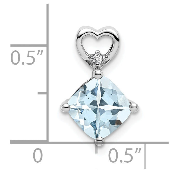 14k White Gold Aquamarine and Diamond Heart Chain Slide