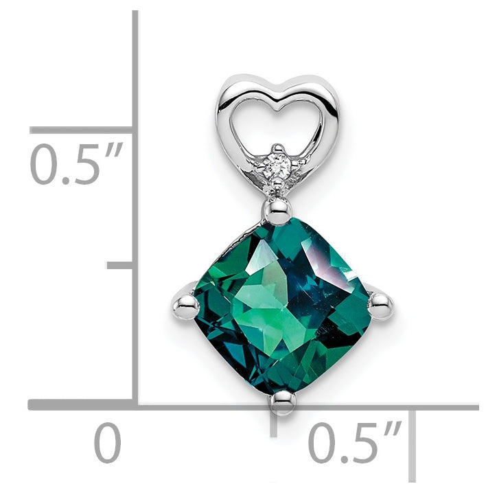 14k White Gold Created Alexandrite and Diamond Heart Chain Slide