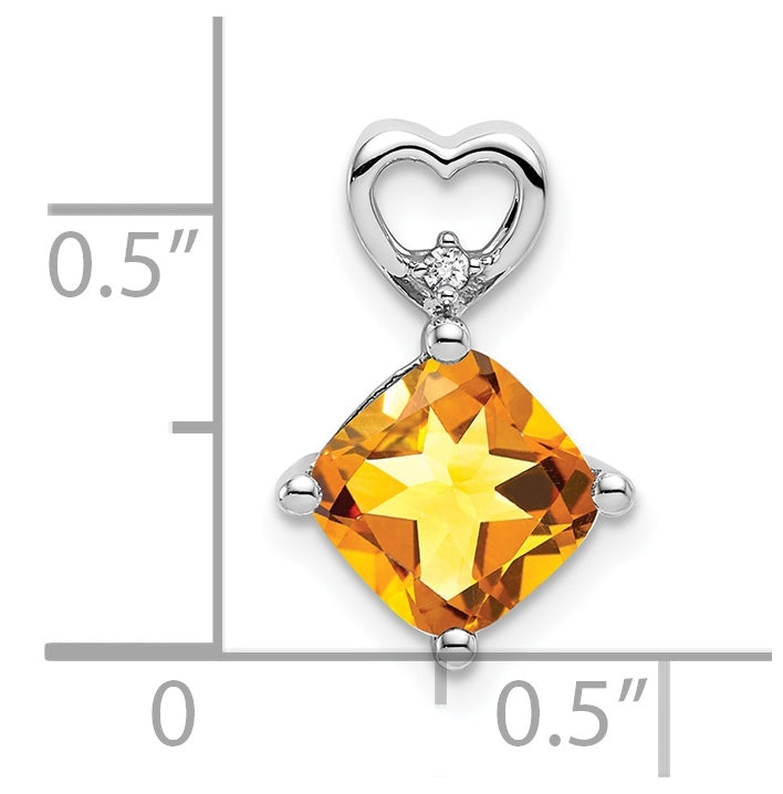 14k White Gold Citrine and Diamond Heart Chain Slide