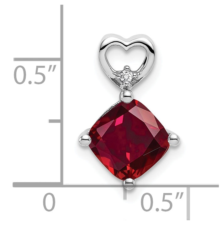 14k White Gold Created Ruby and Diamond Heart Chain Slide