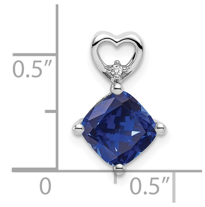 14k White Gold Created Sapphire and Diamond Heart Chain Slide