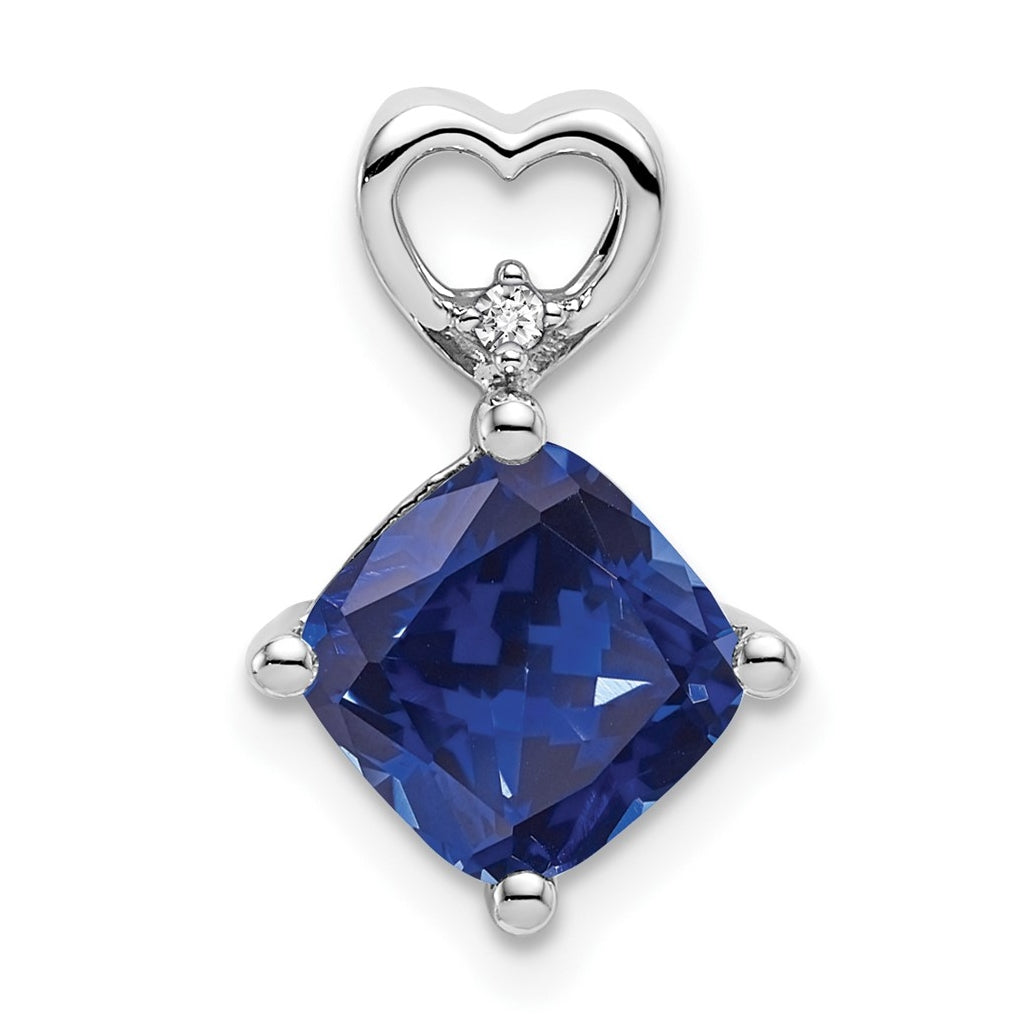 14k White Gold Created Sapphire and Diamond Heart Chain Slide