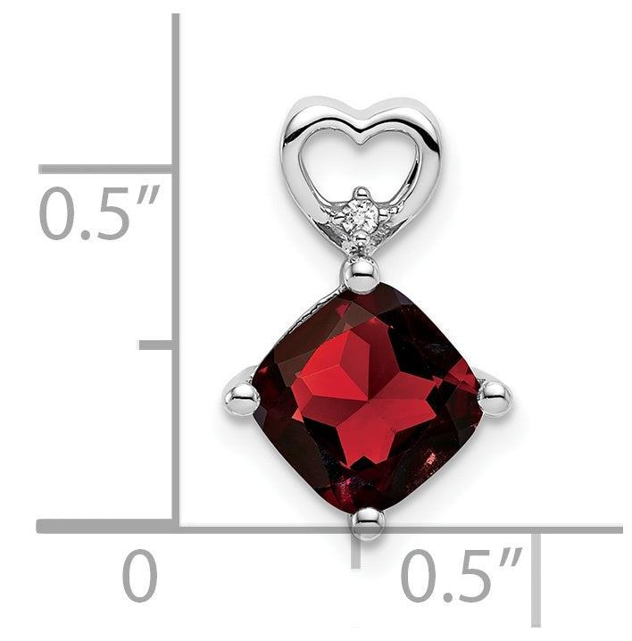 14k White Gold Garnet and Diamond Heart Chain Slide