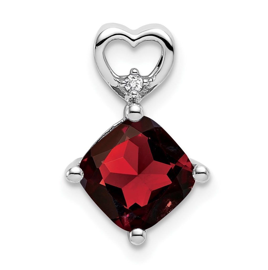 14k White Gold Garnet and Diamond Heart Chain Slide