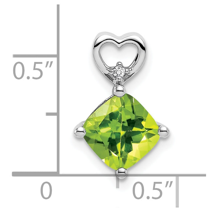14k White Gold Peridot and Diamond Heart Chain Slide