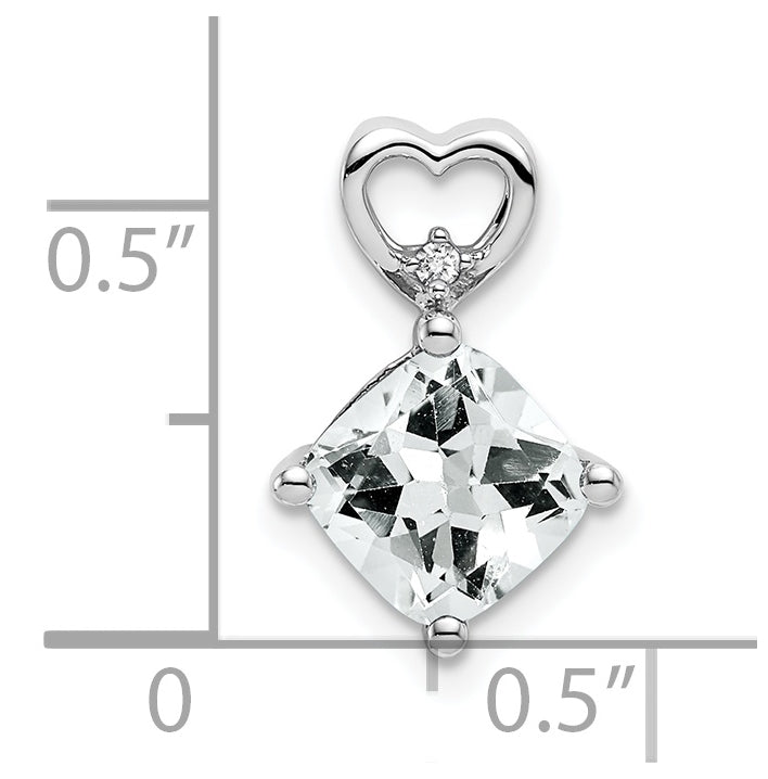 14k White Gold White Topaz and Diamond Heart Chain Slide