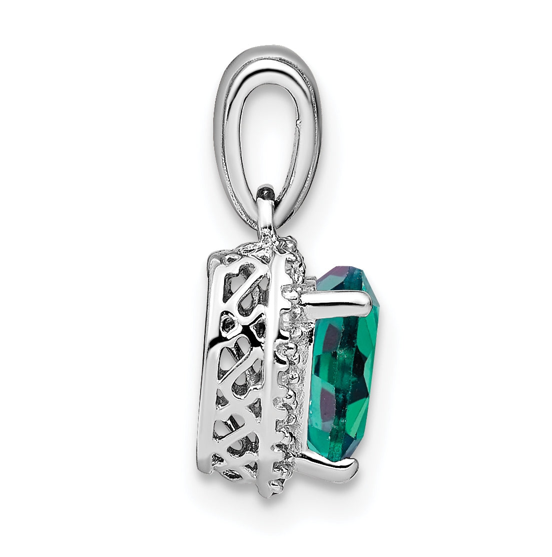 Sterling Silver Rhodium Plated Created Alexandrite and Diamond Pendant