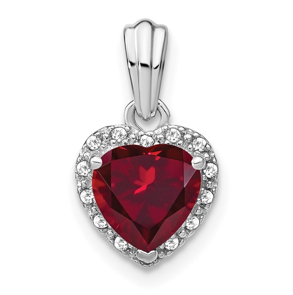 Sterling Silver Rhodium plated Created Ruby and Diamond Pendants