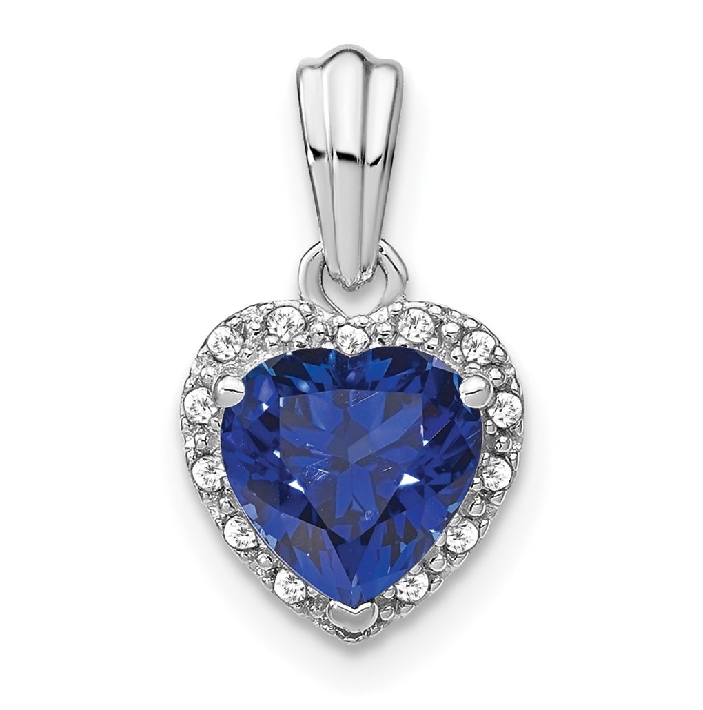 Sterling Silver Rhodium Plated Created Sapphire and Diamond Pendant