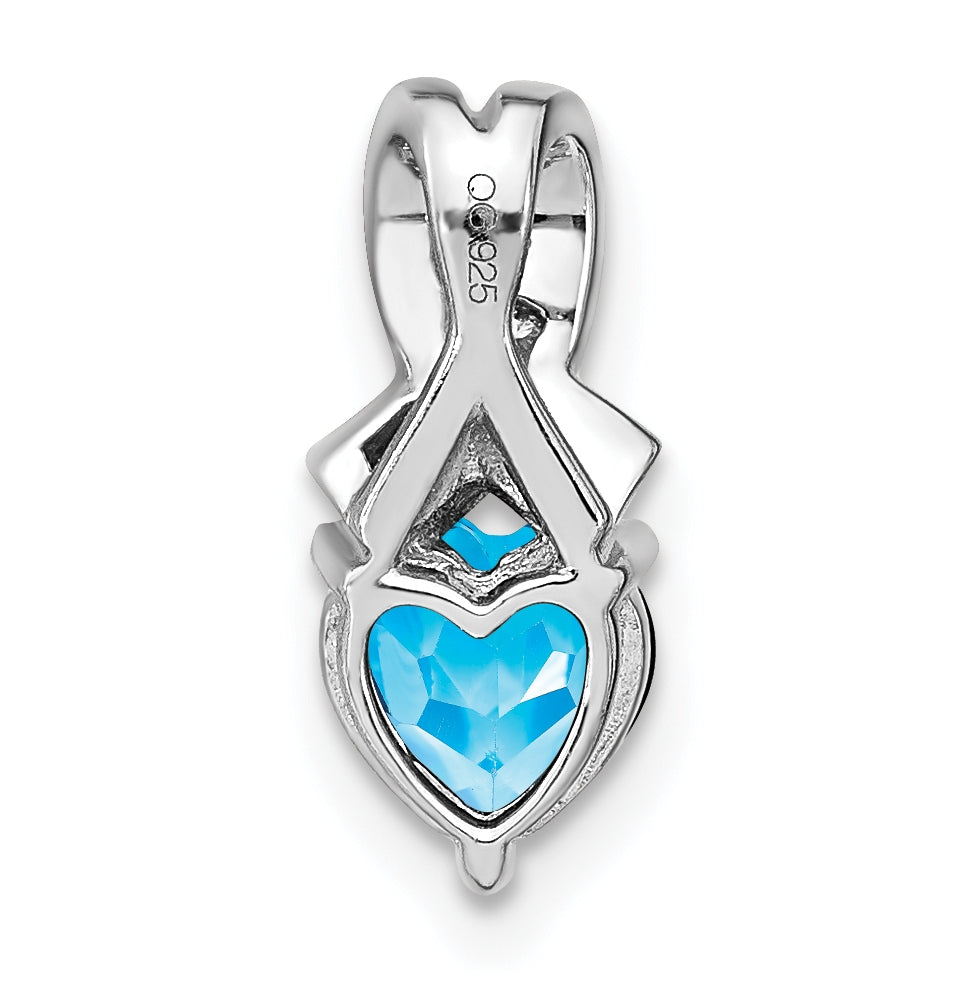 Sterling Silver Rhodium plated Blue Topaz/Diamond Pendant
