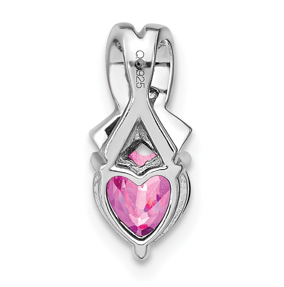 Sterling Silver Rhodium Plated Created Pink-Sapphire/Diamond Pendant