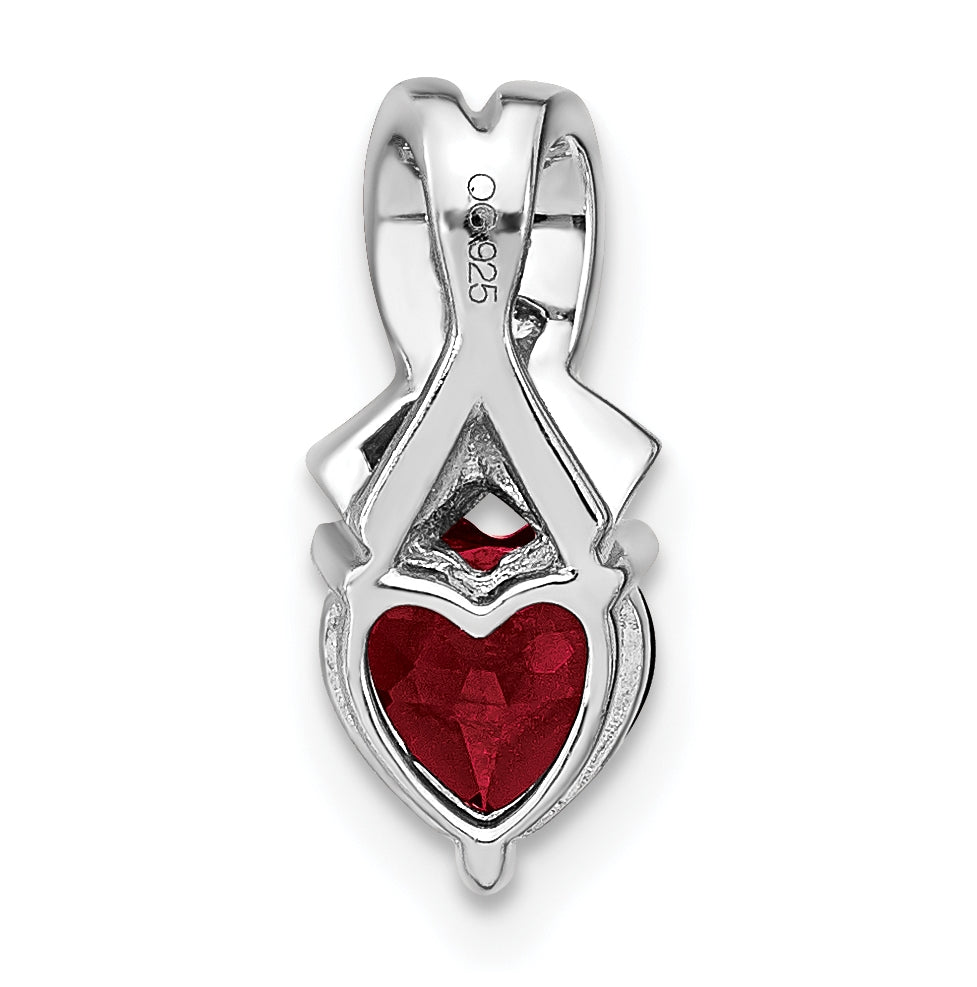 Sterling Silver Rhodium plated Created Ruby/Diamond Pendant