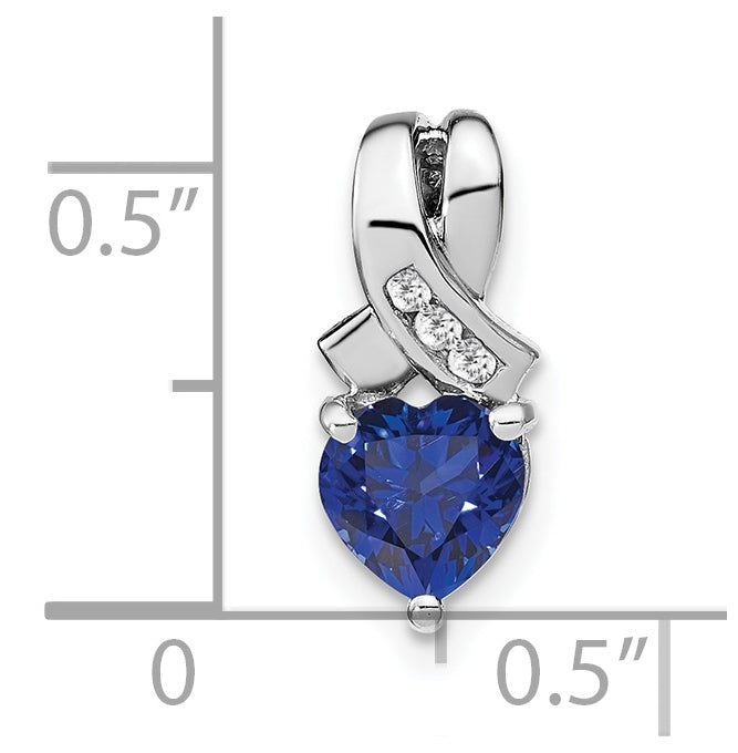 Sterling Silver Rhodium plated Created Sapphire/Diamond Pendant