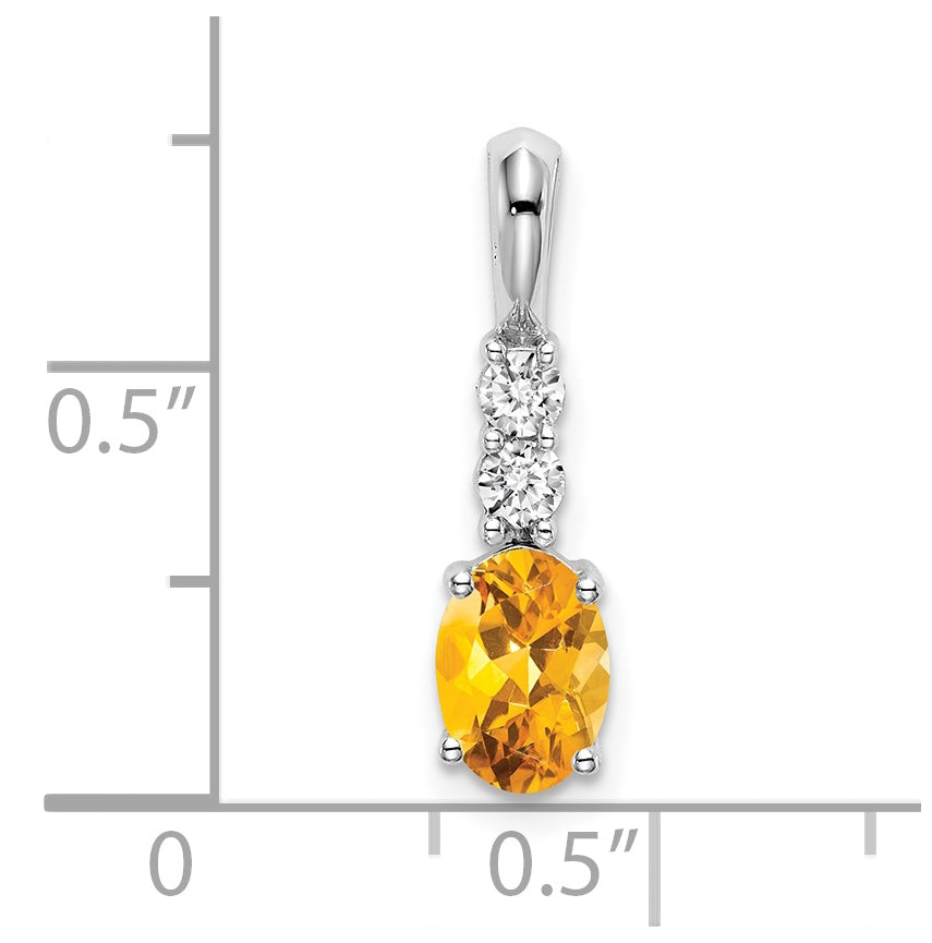 14k White Gold Oval Citrine/Diamond Pendant