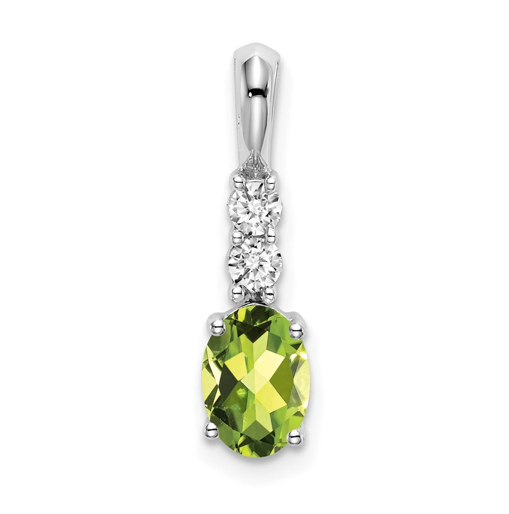 14k White Gold Oval Peridot/Diamond Pendant