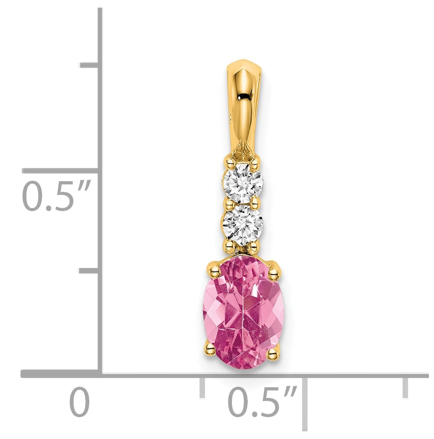 14K Yellow Gold Oval Pink Tourmaline/Diamond Pendant