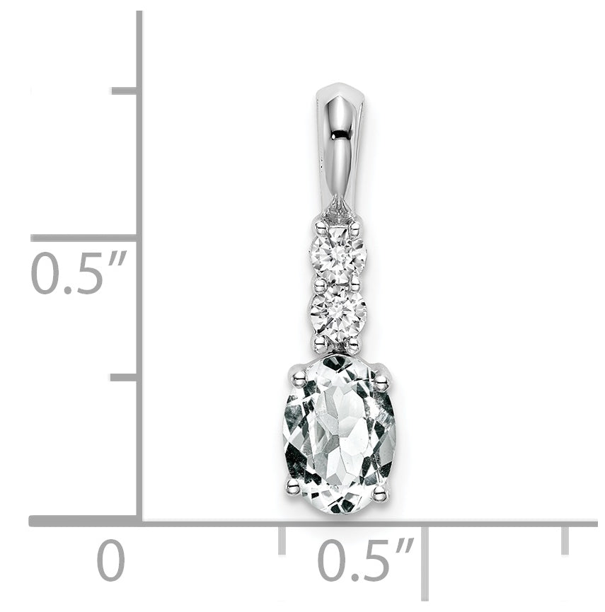 14k White Gold Oval White Topaz/Diamond Pendant