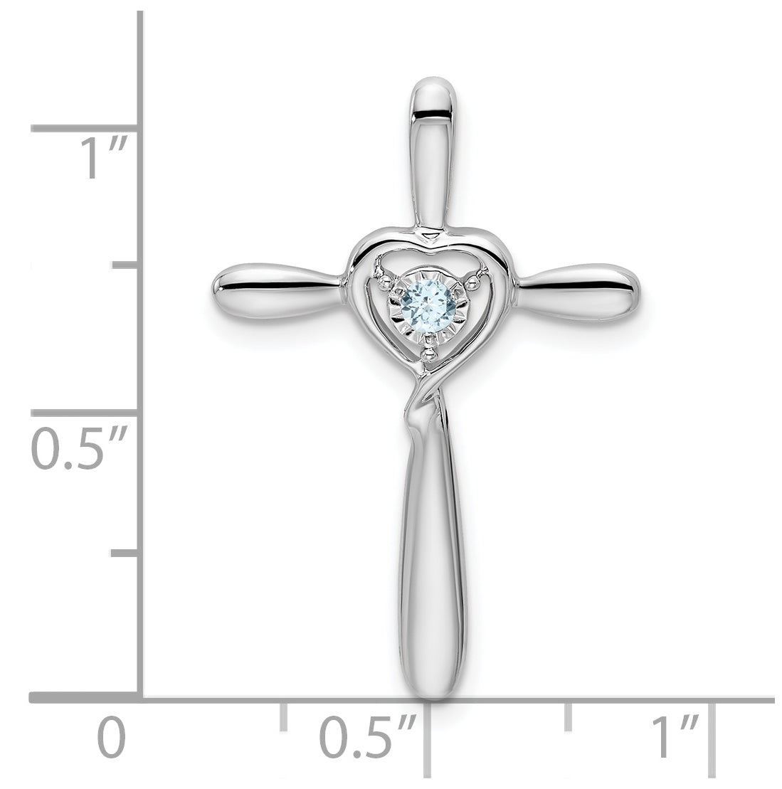 10k White Gold Aquamarine Cross w/Heart Chain Slide
