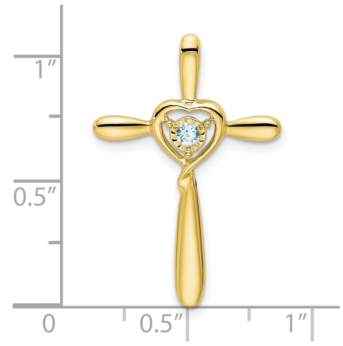 10K Yellow Gold Aquamarine Cross w/Heart Chain Slide