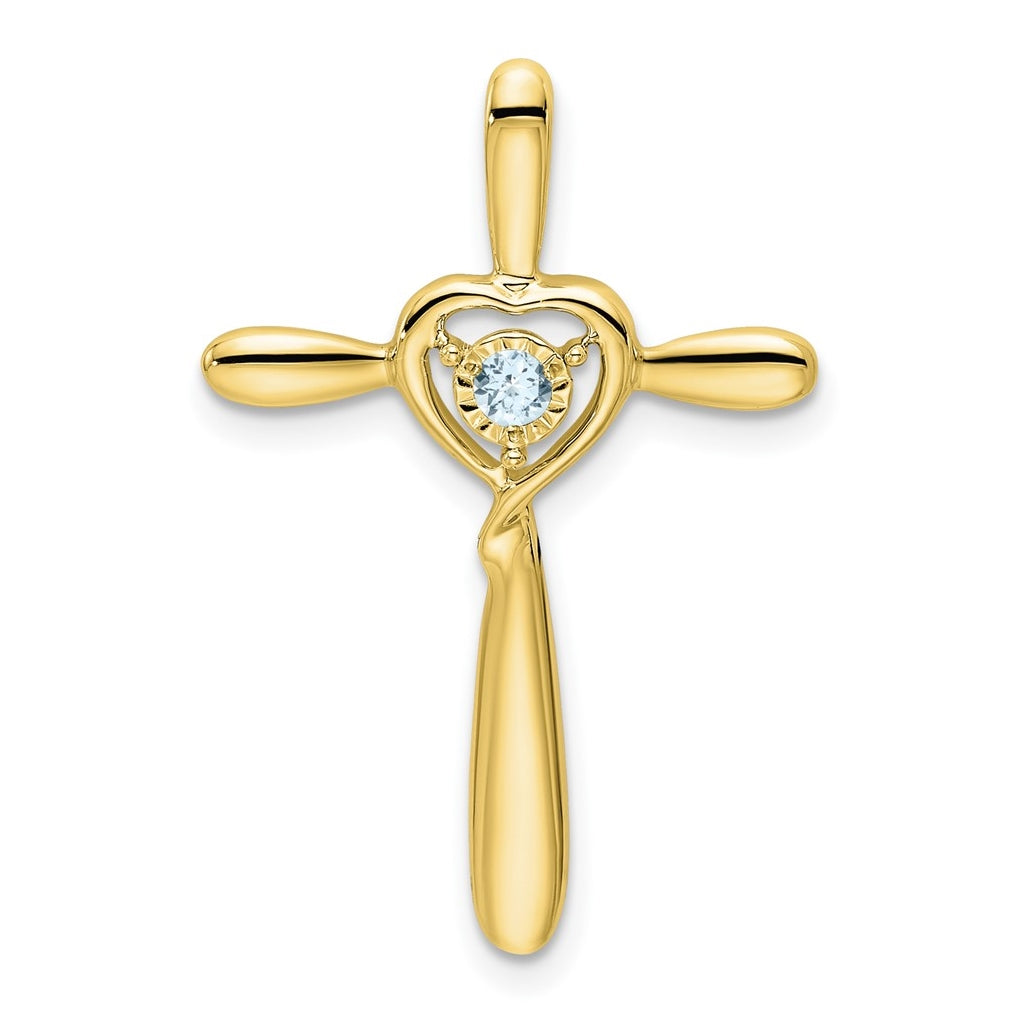 10K Yellow Gold Aquamarine Cross w/Heart Chain Slide