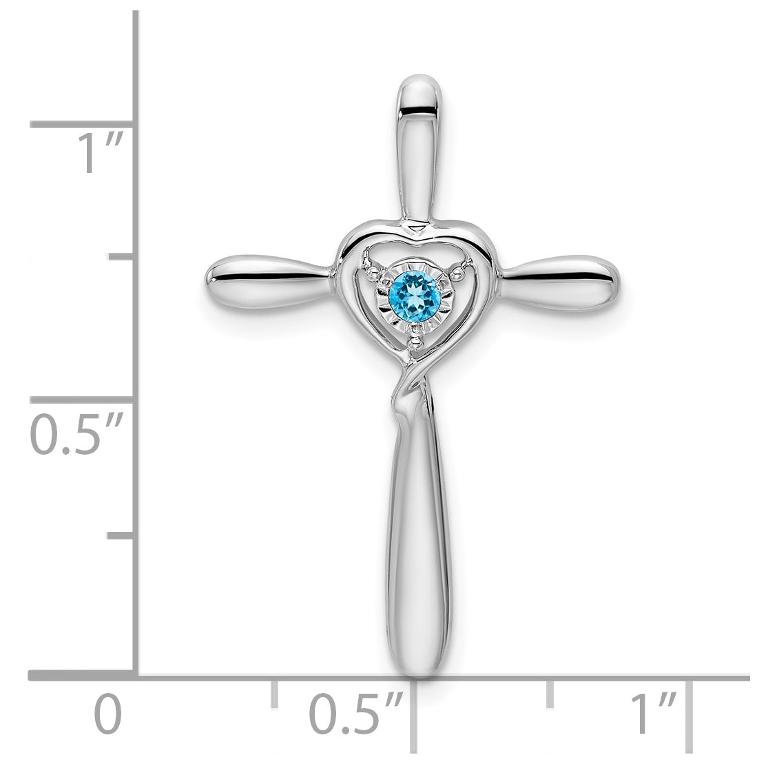 10k White Gold Blue Topaz Cross w/Heart Chain Slide