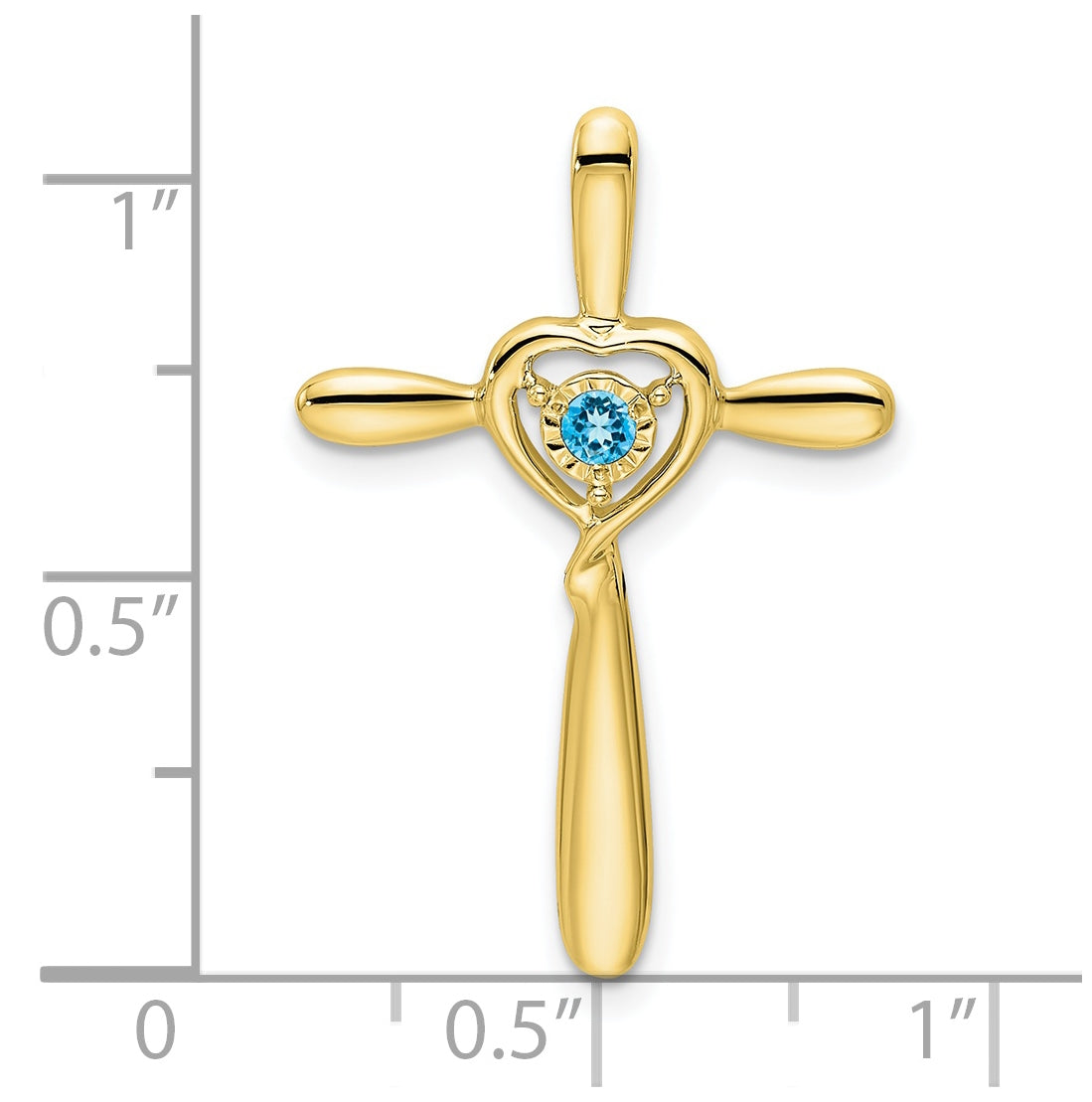 10K Yellow Gold Blue Topaz Cross w/Heart Chain Slide
