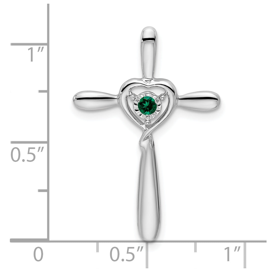 10k White Gold Created Emerald Cross w/Heart Chain Slide