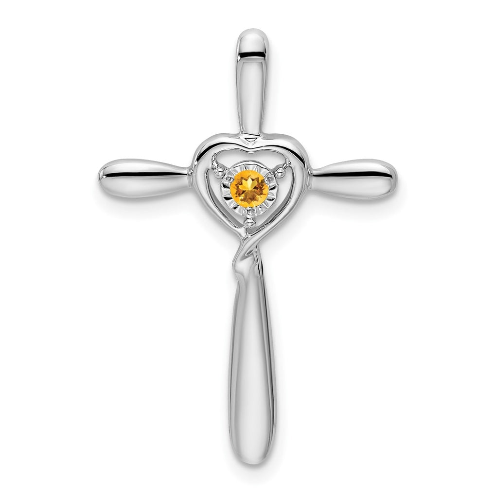 10k White Gold Citrine Cross w/Heart Chain Slide