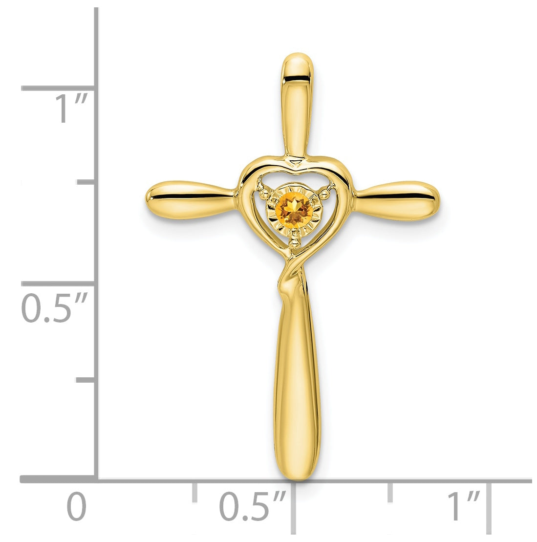 10K Yellow Gold Citrine Cross w/Heart Chain Slide