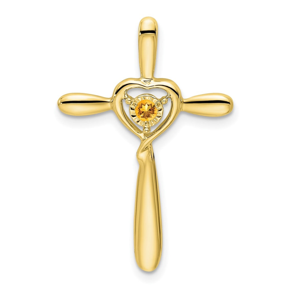 10K Yellow Gold Citrine Cross w/Heart Chain Slide
