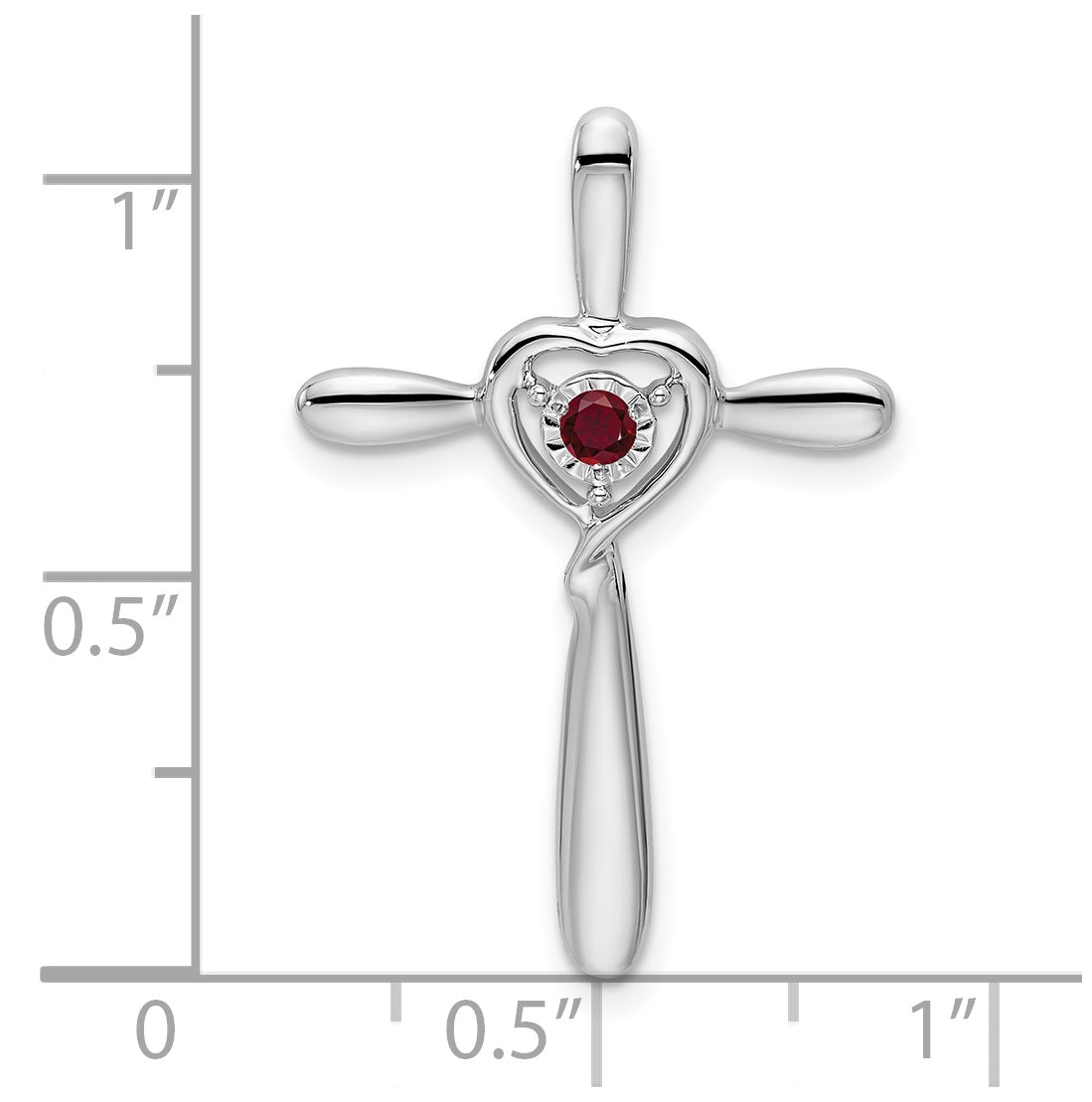 10k White Gold Created Ruby Cross w/Heart Chain Slide
