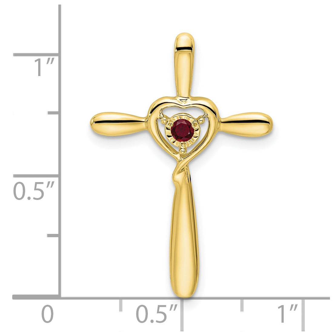 10K Yellow Gold Created Ruby Cross w/Heart Chain Slide