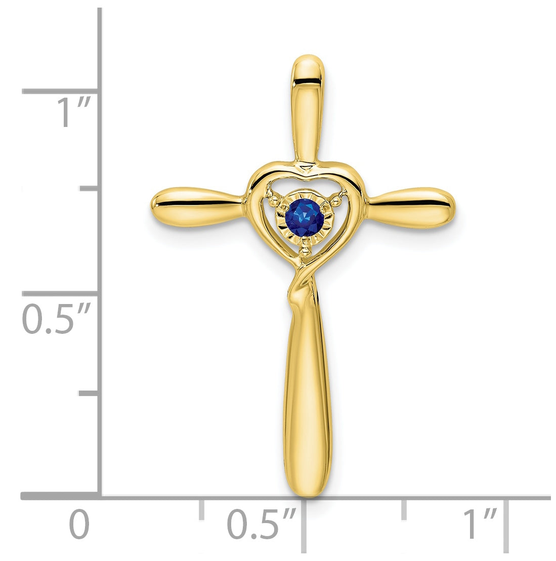 10K Yellow Gold Created Sapphire Cross w/Heart Chain Slide