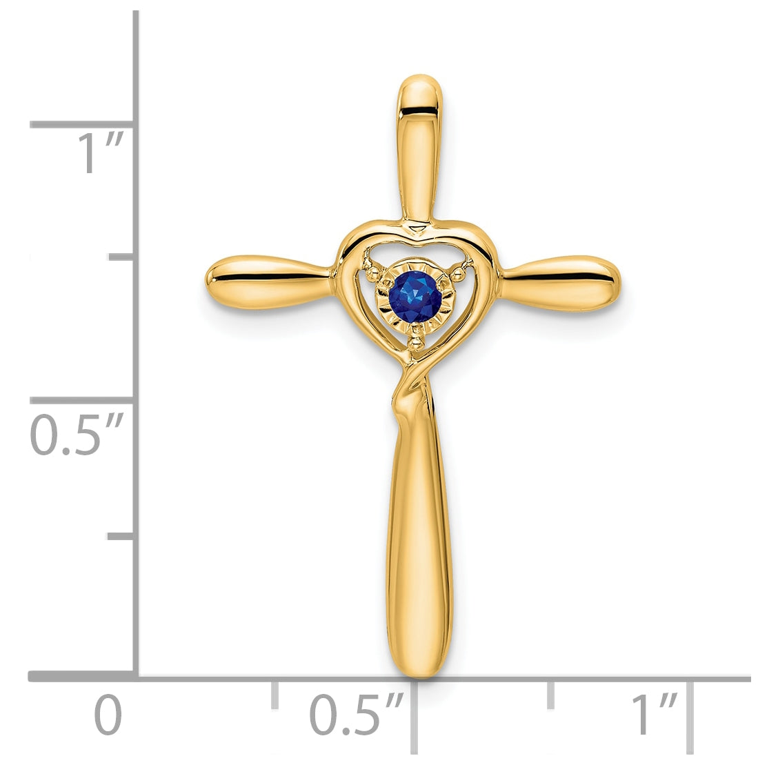 14K Yellow Gold Created Sapphire Cross w/Heart Chain Slide
