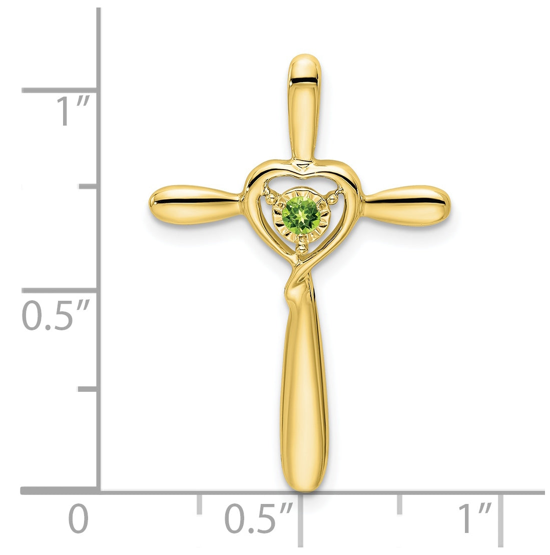 10K Yellow Gold Peridot Cross w/Heart Chain Slide