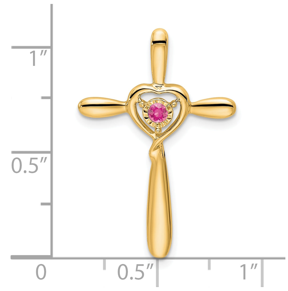 14K Yellow Gold Pink Tourmaline Cross w/Heart Chain Slide