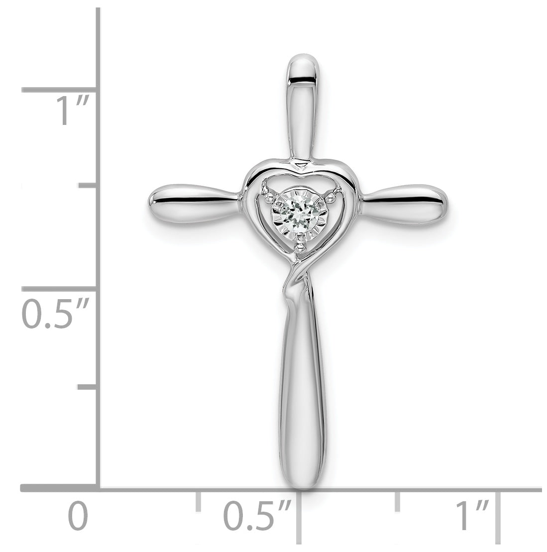 10k White Gold White Topaz Cross w/Heart Chain Slide