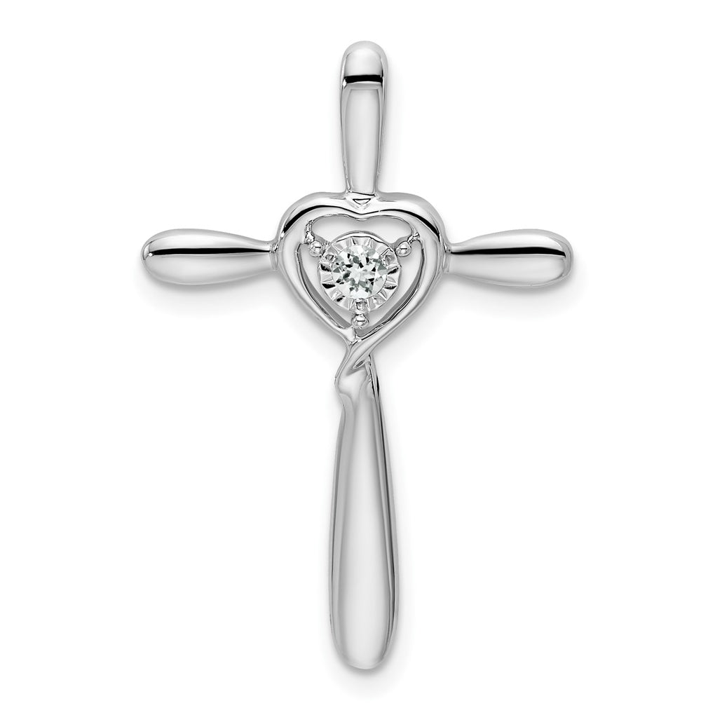 10k White Gold White Topaz Cross w/Heart Chain Slide